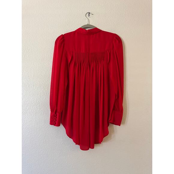 Amaryllis Pleated High-Low Button Front Blouse Size M/L Red Long Sleeve - Picture 3 of 9